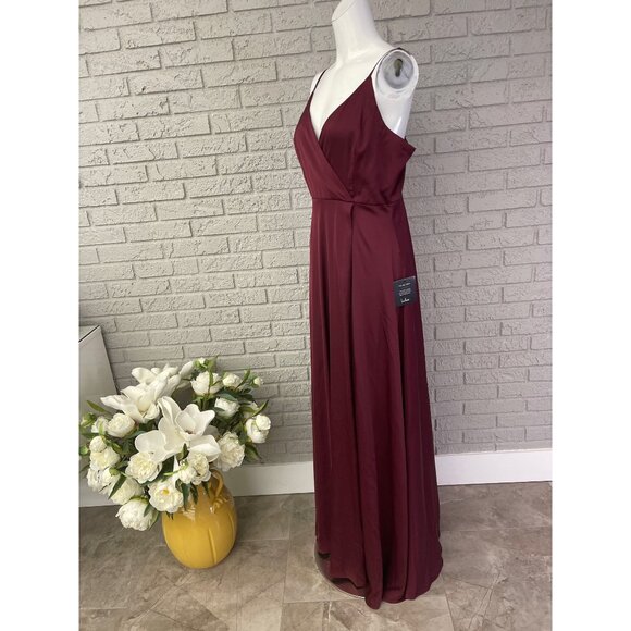 Lulu’s Women Burgundy Faux Wrap Sleeveless Maxi Dress Size L NWT - Picture 5 of 9